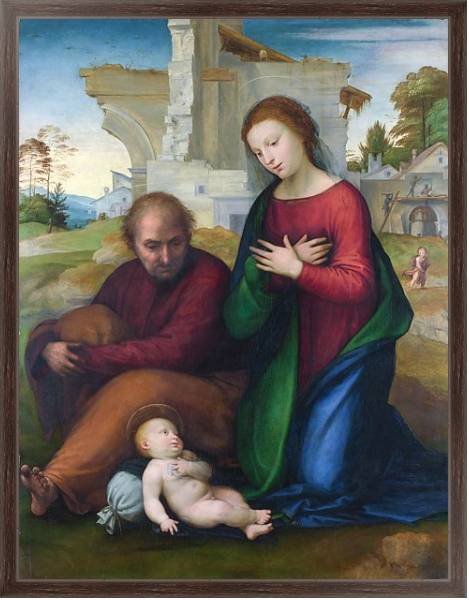 Постер Мадонна, поклоняющаяся младенцу со Святым Джозефом с типом исполнения На холсте в раме в багетной раме 221-02