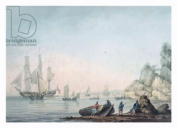 Постер Marine View, with boat and figures on a shore с типом исполнения На холсте в раме в багетной раме 221-03