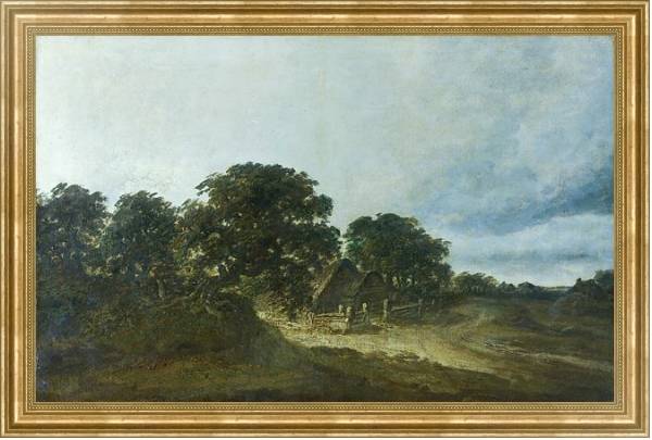 Постер Пейзаж с деревьями, домами и дорогой 2 с типом исполнения На холсте в раме в багетной раме NA033.1.051