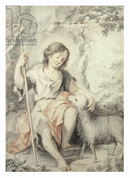 Постер The Young John the Baptist with the Lamb in a Rocky Landscape с типом исполнения На холсте в раме в багетной раме 221-03
