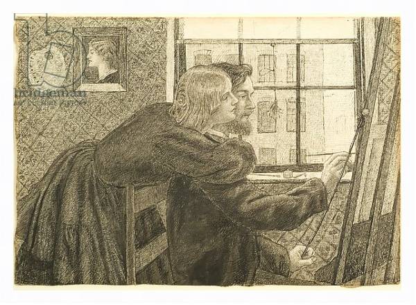 Постер G P Boyce with Fanny Cornforth at Rossetti's Studio, Chatham Place, c.1858 с типом исполнения На холсте в раме в багетной раме 221-03
