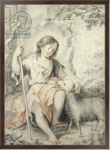 Постер The Young John the Baptist with the Lamb in a Rocky Landscape с типом исполнения На холсте в раме в багетной раме 221-02
