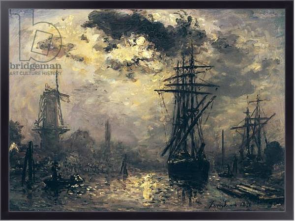 Постер View of the Port, or The Windmills in Rotterdam, 1870 с типом исполнения На холсте в раме в багетной раме 221-01