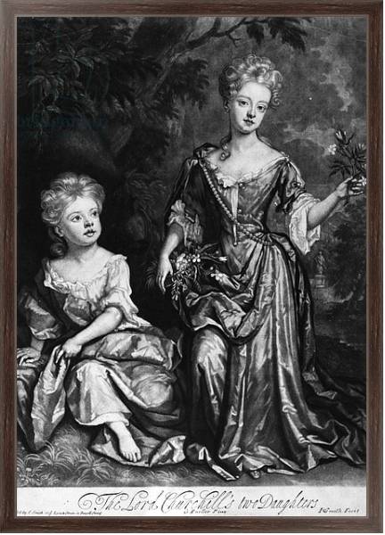 Постер The Lord Churchill's two Daughters, mezzotint by John Smith, c.1690 с типом исполнения На холсте в раме в багетной раме 221-02