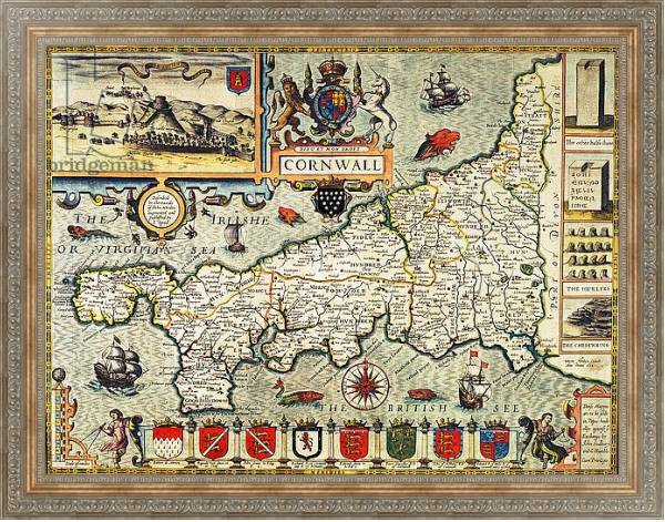 Постер Map of Cornwall from the 'Theatre of the Empire of Great Britain', pub. 1627 с типом исполнения На холсте в раме в багетной раме 484.M48.310
