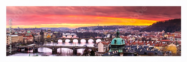 Постер Чехия, Прага. Закат над центральной частью с типом исполнения На холсте в раме в багетной раме 221-03