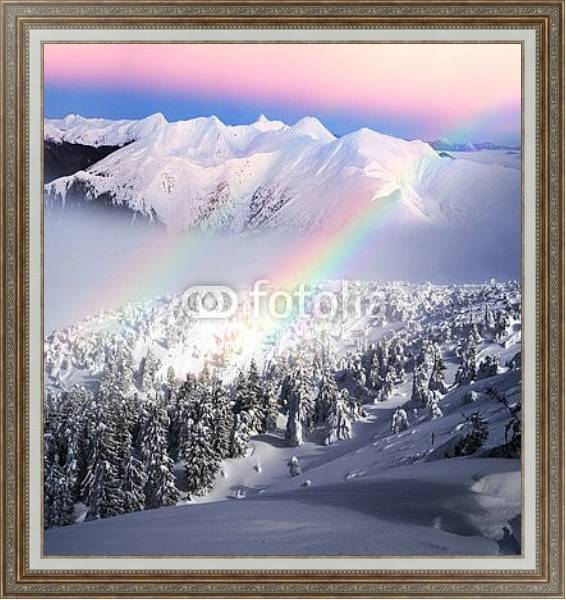Постер Радуга в снежных горах с типом исполнения На холсте в раме в багетной раме 595.M52.330