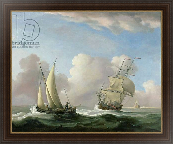 Постер A Man-o'-War in a Swell and a Sailing Boat с типом исполнения На холсте в раме в багетной раме 1.023.151
