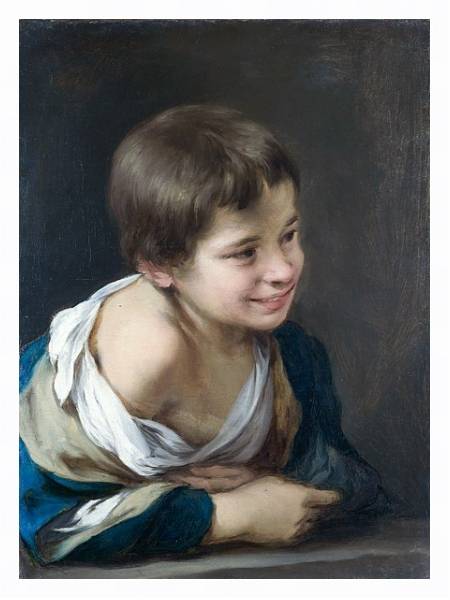 Постер Крестьянский мальчик, наклоняющийся через оконную раму с типом исполнения На холсте в раме в багетной раме 221-03