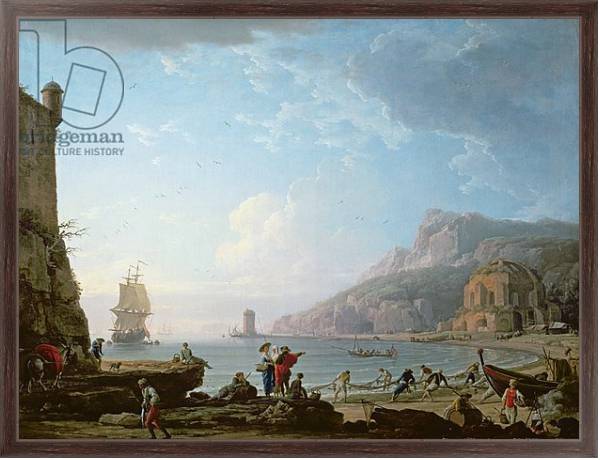 Постер Morning scene in a bay, 1752 с типом исполнения На холсте в раме в багетной раме 221-02