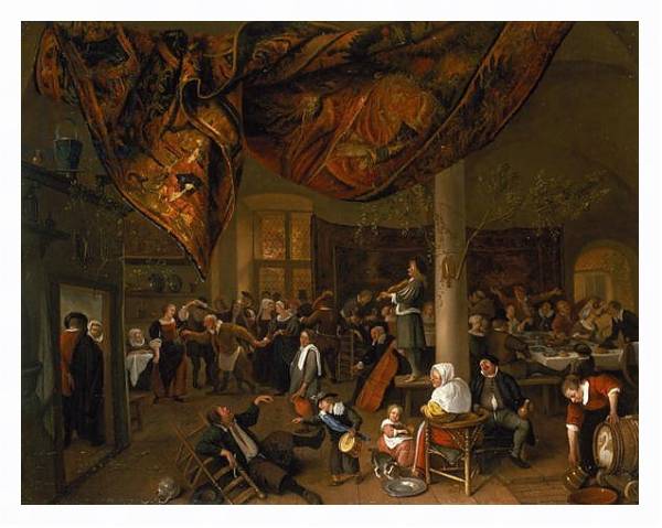 Постер A Village Wedding Feast with Revellers and a dancing Party, 1671 с типом исполнения На холсте в раме в багетной раме 221-03