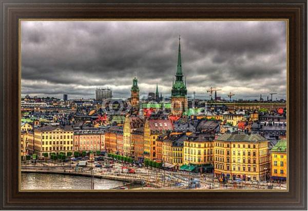 Постер Швеция, Стокгольм. Вид на город с типом исполнения На холсте в раме в багетной раме 1.023.151
