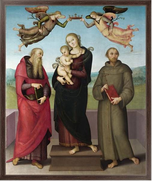 Постер Дева Мария с младенцем и Святыми Жеромом и Франсисом с типом исполнения На холсте в раме в багетной раме 221-02