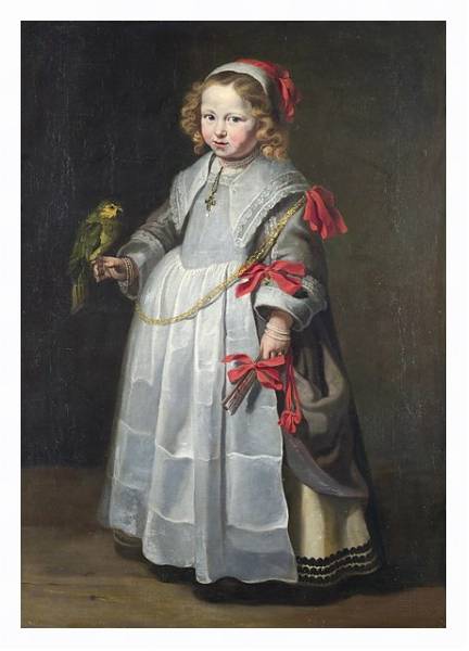 Постер Портрет девушки с попугаем с типом исполнения На холсте в раме в багетной раме 221-03