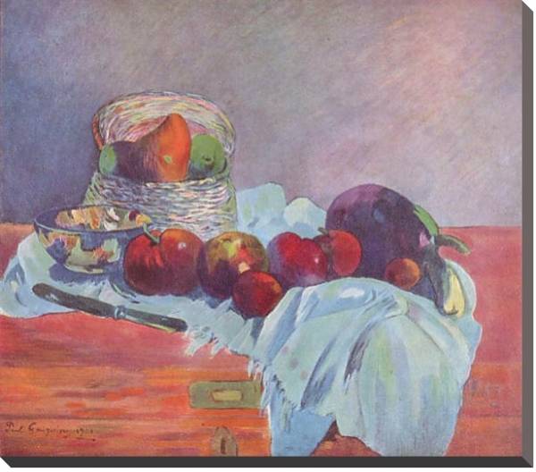 Постер Натюрморт с фруктами, корзиной и ножом с типом исполнения На холсте без рамы