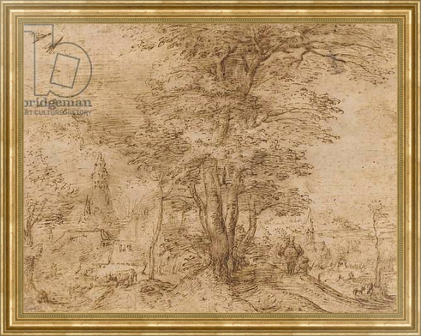 Постер A village with a group of trees and a mule, c.1552-54 с типом исполнения На холсте в раме в багетной раме NA033.1.051
