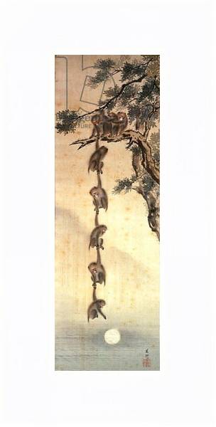 Постер Monkeys reaching for the Moon, Edo Period с типом исполнения На холсте в раме в багетной раме 221-03