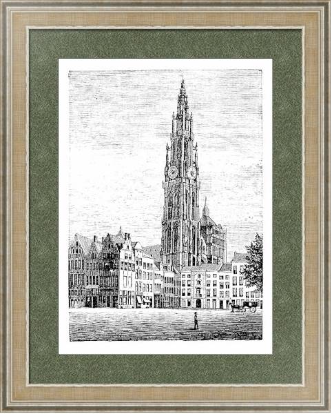 Постер Cathedral of Our Lady, in Antwerp, Belgium, vintage engraving. с типом исполнения Акварель в раме в багетной раме 485.M40.584