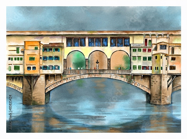 Постер Старый мост Флоренции с типом исполнения На холсте в раме в багетной раме 221-03
