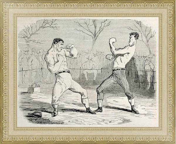 Постер Boxing match. Original, from drawing of Benassis and Darjou, published on L'Illustration, Journal Un с типом исполнения Акварель в раме в багетной раме 484.M48.725