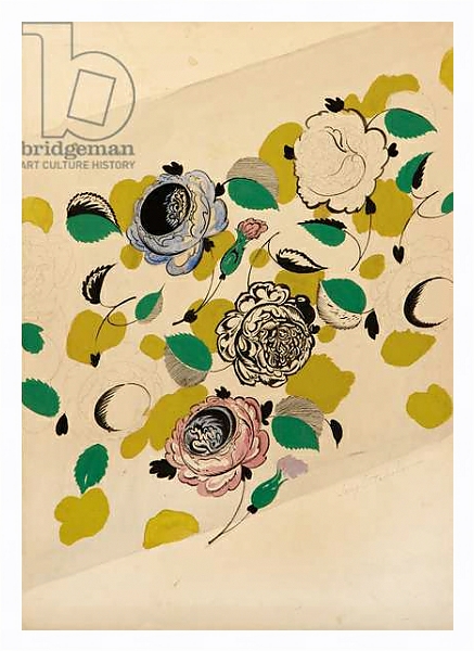 Постер Textile design with roses, с типом исполнения На холсте в раме в багетной раме 221-03
