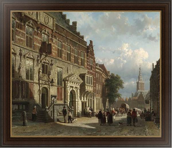 Постер The Town Hall on the Burchtstraat with St Steven's Church beyond, Nijmegen с типом исполнения На холсте в раме в багетной раме 1.023.151