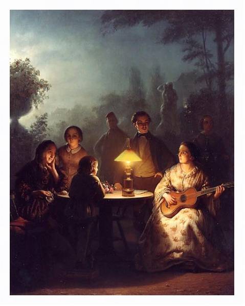 Постер Летний вечер у лампы с типом исполнения На холсте в раме в багетной раме 221-03