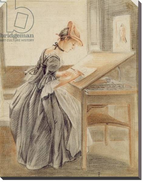 Постер A Lady Copying at a Drawing Table, c.1760-70 с типом исполнения На холсте без рамы