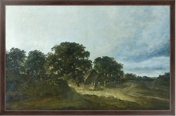 Постер Пейзаж с деревьями, домами и дорогой 2 с типом исполнения На холсте в раме в багетной раме 221-02