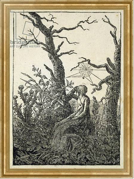 Постер The Woman with a Spider's Web in the middle of Leafless Trees с типом исполнения На холсте в раме в багетной раме NA033.1.051