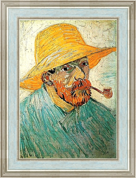 Постер Автопортрет в соломенной шляпе с трубкой с типом исполнения На холсте в раме в багетной раме NA053.0.114
