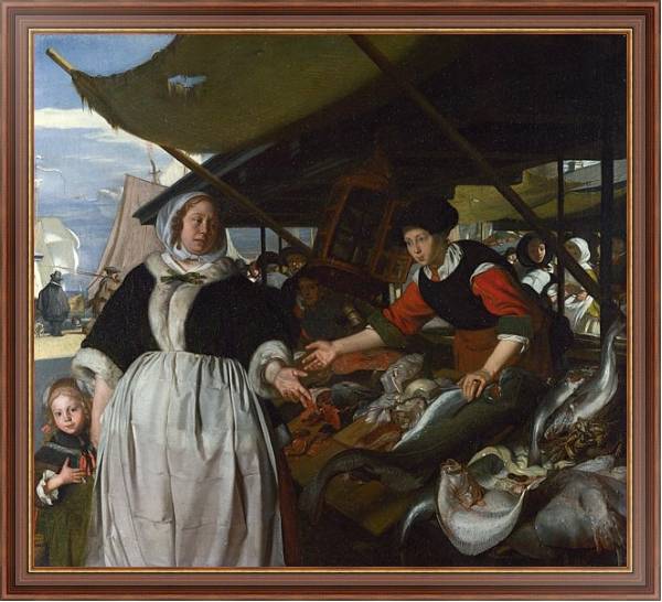 Постер Адриана ван Хьюсден с дочерью на рыбном рынке с типом исполнения На холсте в раме в багетной раме 35-M719P-83
