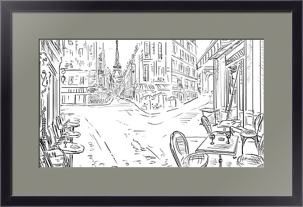 Постер Париж в Ч/Б рисунках #23 с типом исполнения Под стеклом в багетной раме 221-01