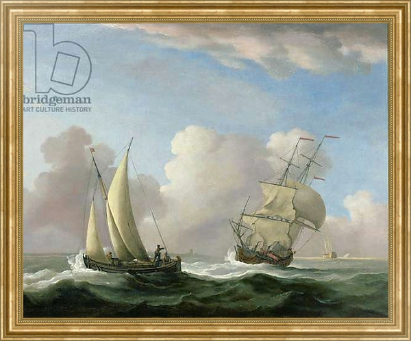 Постер A Man-o'-War in a Swell and a Sailing Boat с типом исполнения На холсте в раме в багетной раме NA033.1.051