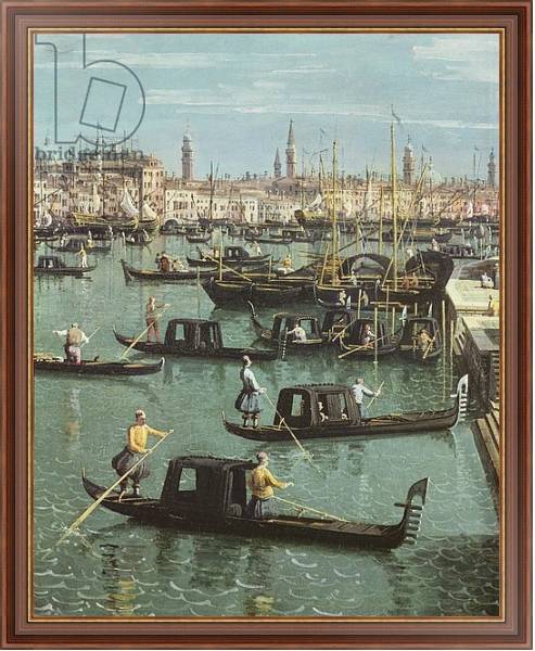 Постер Gondoliers near the Entrance to the Grand Canal and the church of Santa Maria della Salute, Venice с типом исполнения На холсте в раме в багетной раме 35-M719P-83