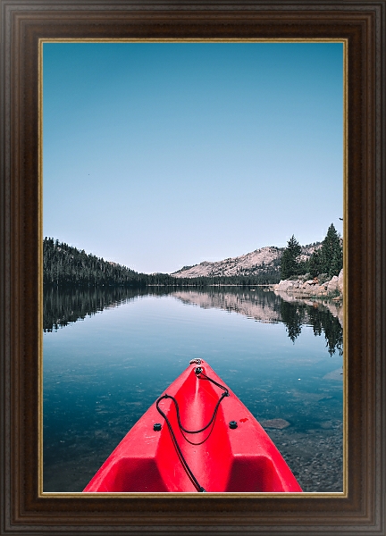 Постер В красной лодке на озере с типом исполнения На холсте в раме в багетной раме 1.023.151