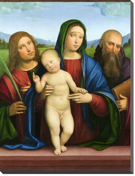 Постер Дева Мария с младенцем и двумя Ангелами 1 с типом исполнения На холсте без рамы