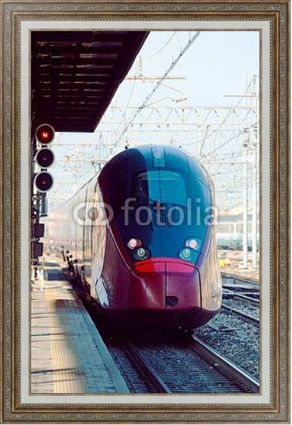 Постер Современный высокоскоростной поезд с типом исполнения На холсте в раме в багетной раме 595.M52.330