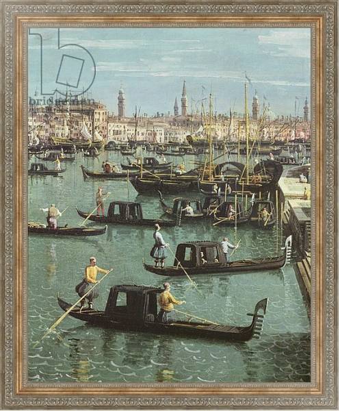 Постер Gondoliers near the Entrance to the Grand Canal and the church of Santa Maria della Salute, Venice с типом исполнения На холсте в раме в багетной раме 484.M48.310