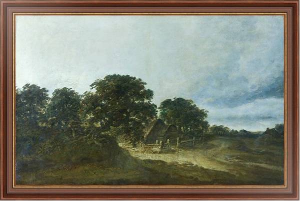 Постер Пейзаж с деревьями, домами и дорогой 2 с типом исполнения На холсте в раме в багетной раме 35-M719P-83