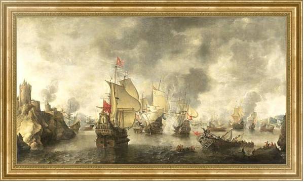 Постер Battle of the combined Venetian and Dutch fleets against the Turks in the Bay of Foja с типом исполнения На холсте в раме в багетной раме NA033.1.051