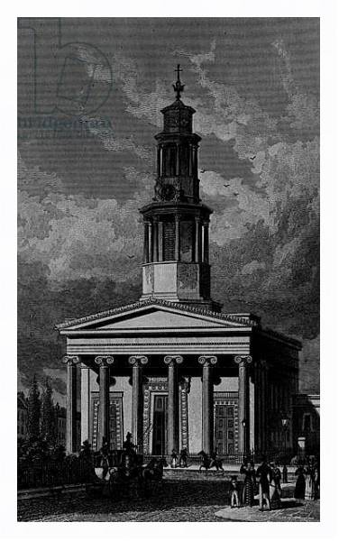 Постер St. Pancrass Church, West Front, engraved by James Tingle 1827 с типом исполнения На холсте в раме в багетной раме 221-03