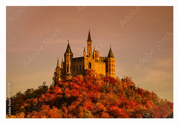 Постер Германия. Замок Гогенцоллерн - «Замок в облаках». Осень с типом исполнения На холсте в раме в багетной раме 221-03