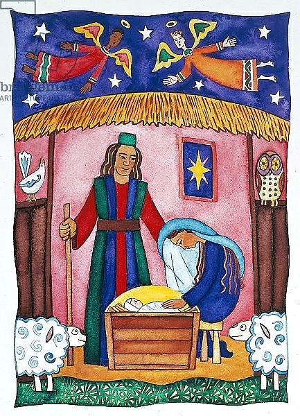 Постер Nativity with Angels с типом исполнения На холсте без рамы
