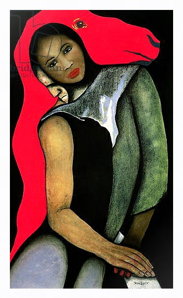 Постер Man/Woman and a Red Horse, 1999 с типом исполнения На холсте в раме в багетной раме 221-03