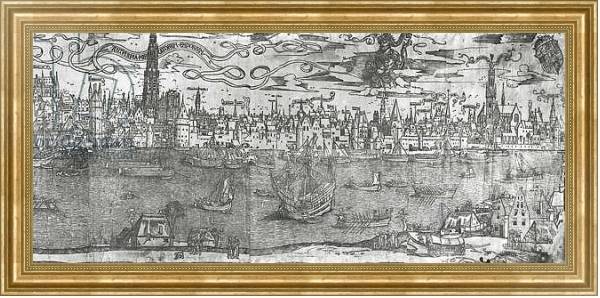 Постер View of Antwerp Harbour, detail of the right hand section, 1515-50 с типом исполнения На холсте в раме в багетной раме NA033.1.051