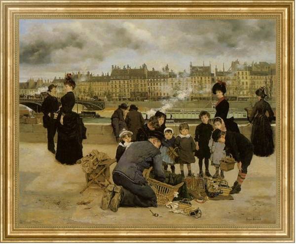 Постер Children With a Toy Seller on the quai du Louvre с типом исполнения На холсте в раме в багетной раме NA033.1.051