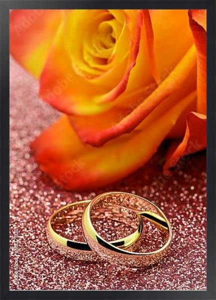 Постер Золотые кольца и роза с типом исполнения На холсте в раме в багетной раме 1727.8010