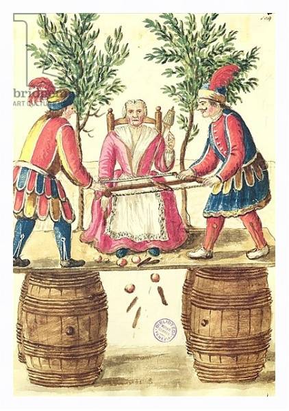 Постер Two Venetian magicians sawing a woman in half с типом исполнения На холсте в раме в багетной раме 221-03