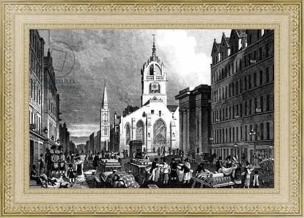 Постер St. Gile's Church, County Hall and the Lawn Market, Edinburgh, engraved by William Tombleson, c.1830 с типом исполнения Акварель в раме в багетной раме 484.M48.725